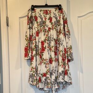 Floral Off-Shoulder Dress- Red and Gray